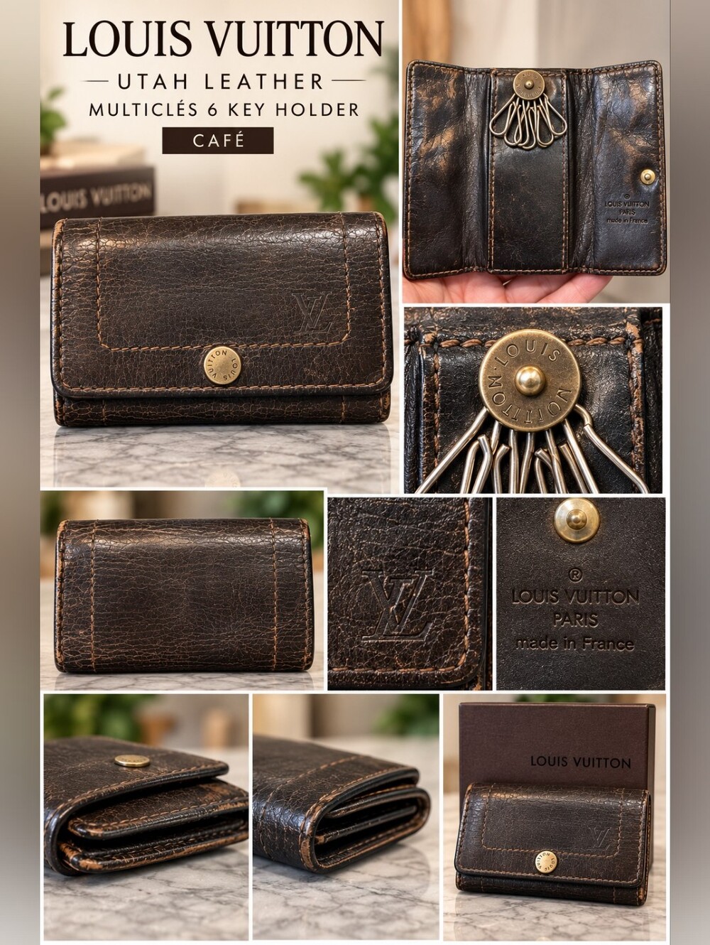 Louis Vuitton Utah Leather Multiclès 6 Key Holder in Café
